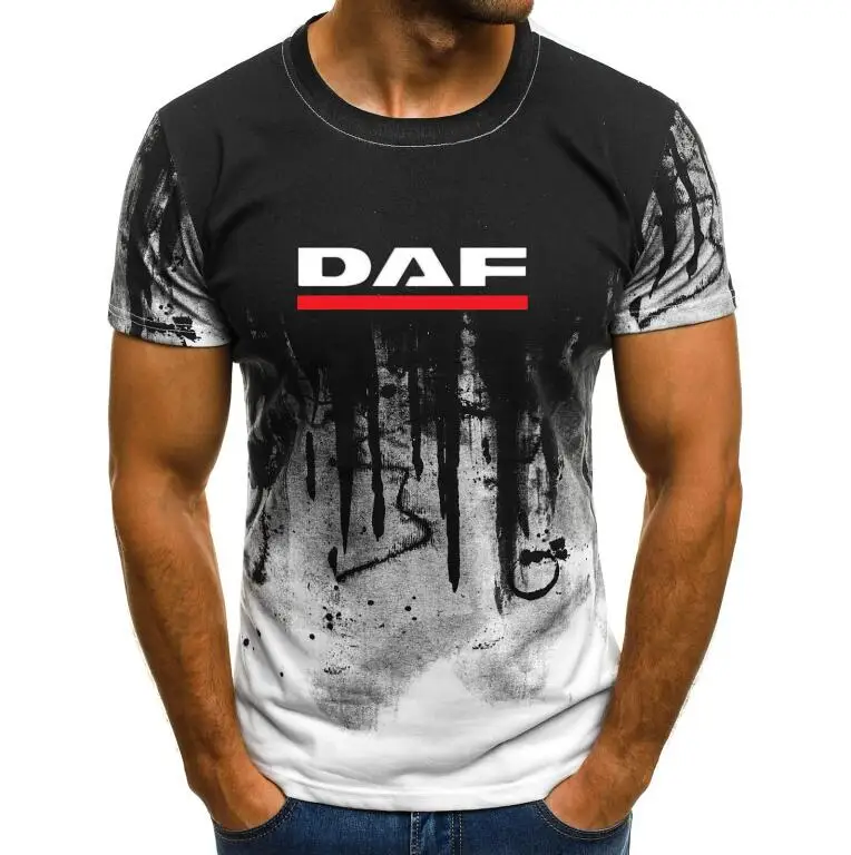 Мужская футболка с принтом DAF, градиентный цвет, короткий рукав, базовая однотонная блузка, футболка, топ, Повседневная забавная летняя футболка