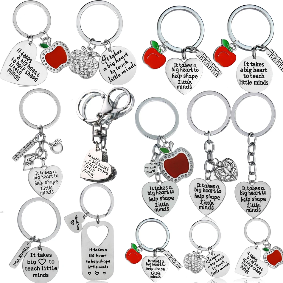 

It Takes A Big Heart To Help Shape Little Minds Keychains Heart Apple Charm Pendant Keyrings Teacher's Day Gifts Jewelry Fashion