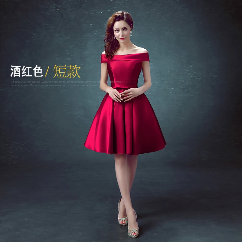 Wine red Халат de soiree Короткий кружевной вырез лодочкой Красный vestido de festa Элегантное свадебное платье для выпускного вечера платья подружек невесты - Цвет: Wine red