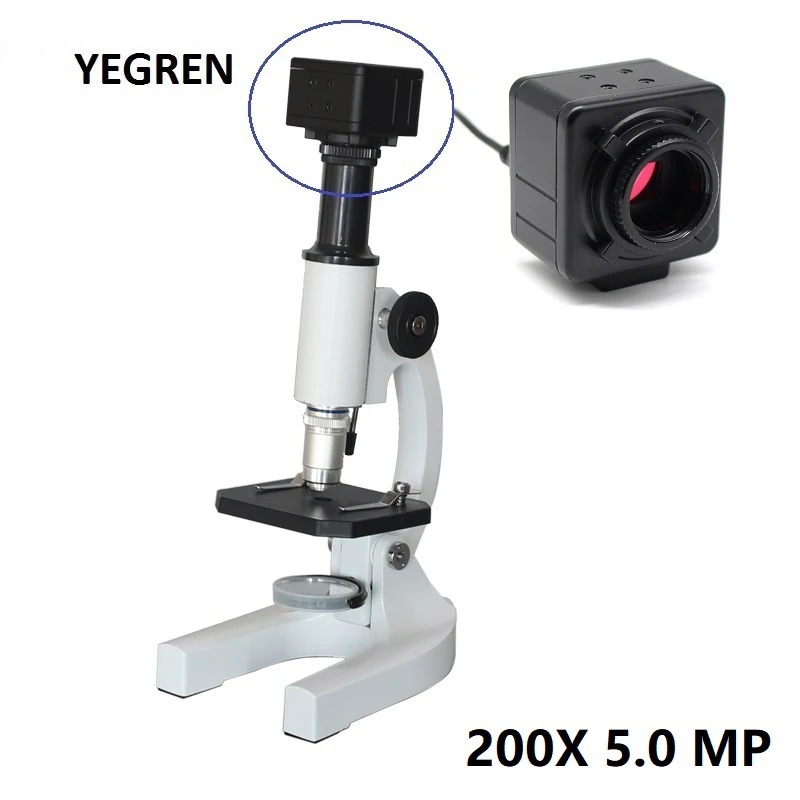 5.0MP USB Digital Microscope 200X Monocular School Laboratory Biological Microscope Students Education Bio-microscope Boys Girls