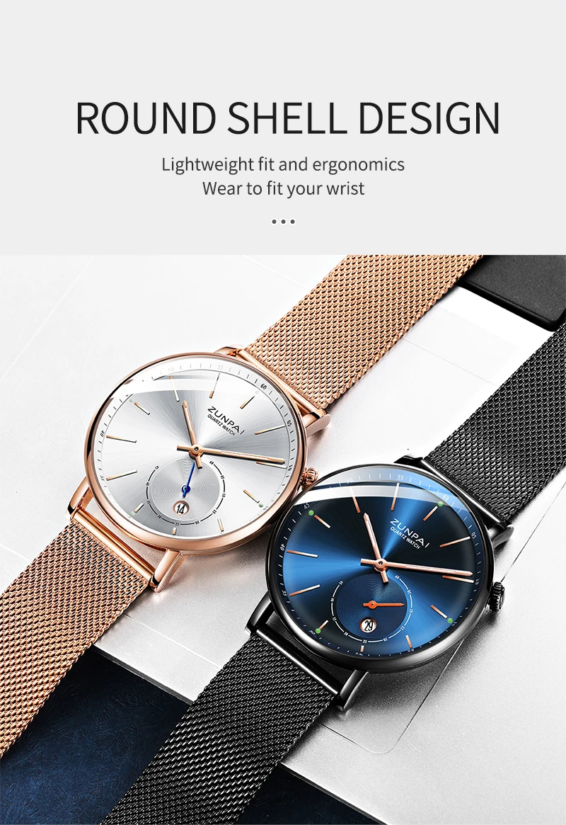 ZUNPAI Mens Watches Top Brand Luxury Waterproof Ultra Thin Date Clock Male Steel Strap Casual Quartz Watch Men WristWatch