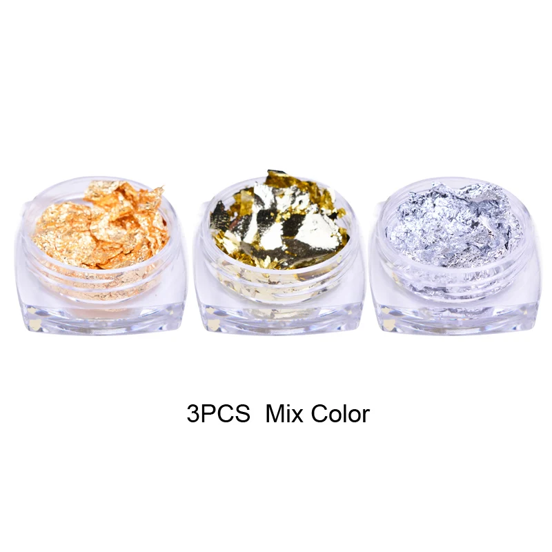 3pcs Mix Color 6 коробок, Золотой Серебряный ноготь, художественная фольга, бумага, неправильные Алюминиевые наклейки для ногтей, для маникюра, 3D блеск, Гель-лак, украшение для ногтей - Цвет: 3pcs Mix Color