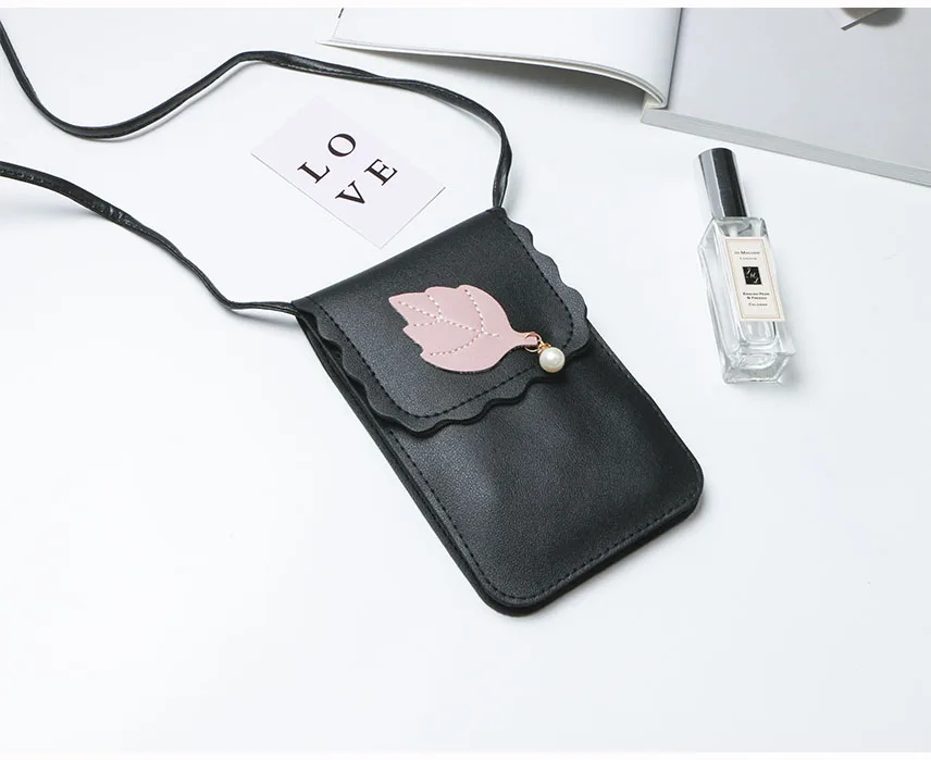 Модная розовая сумка для телефона с листьями для samsung/iPhone/huawei/htc/lg, модельный чехол, сумка на плечо, кожаный чехол, кошелек - Цвет: Black