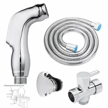 

Toilet hand held bidet sprayer kit brass chrome plated bathroom bidet faucet spray shower head with hose & T-adapter & holder