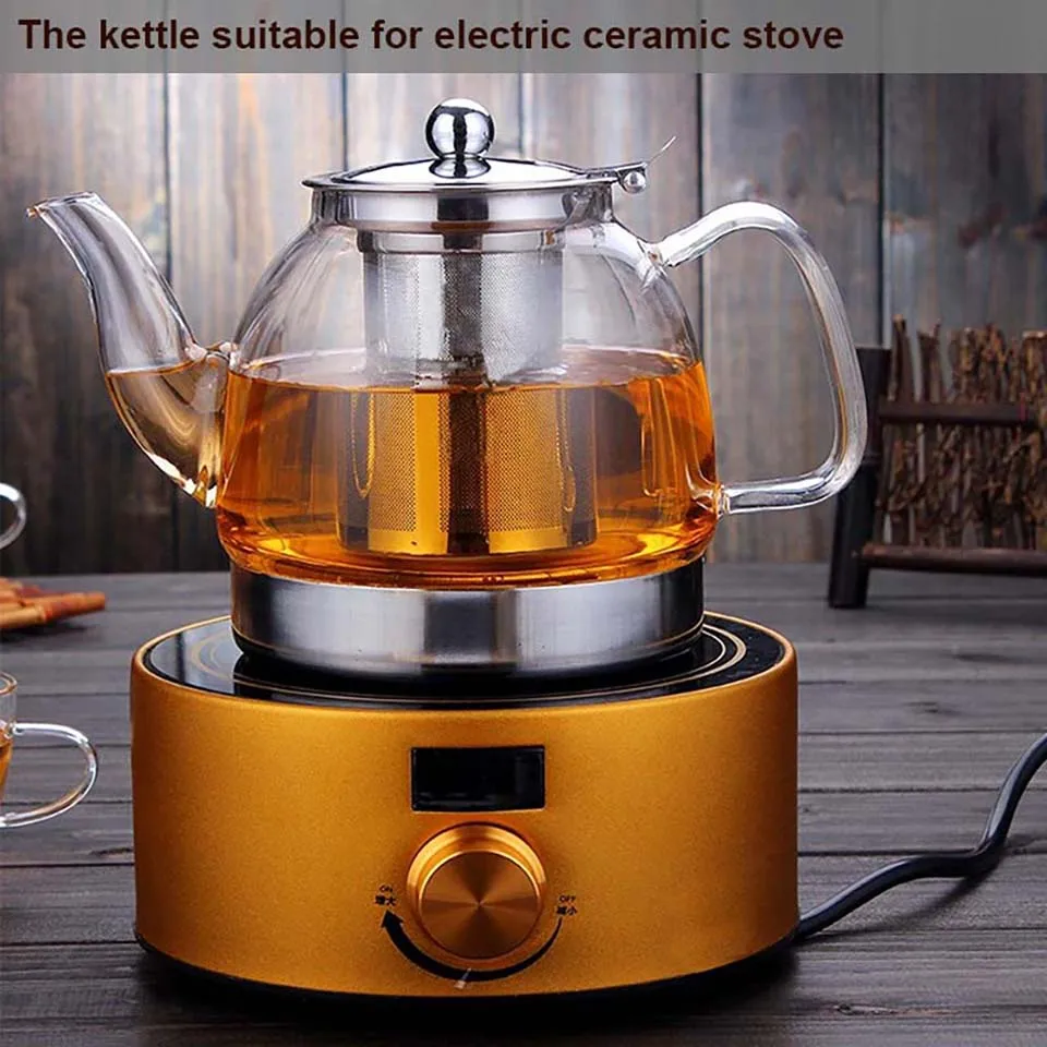 37Oz Glass Teapot Stove Induction Cooker Water Kettle Teapot With Filter