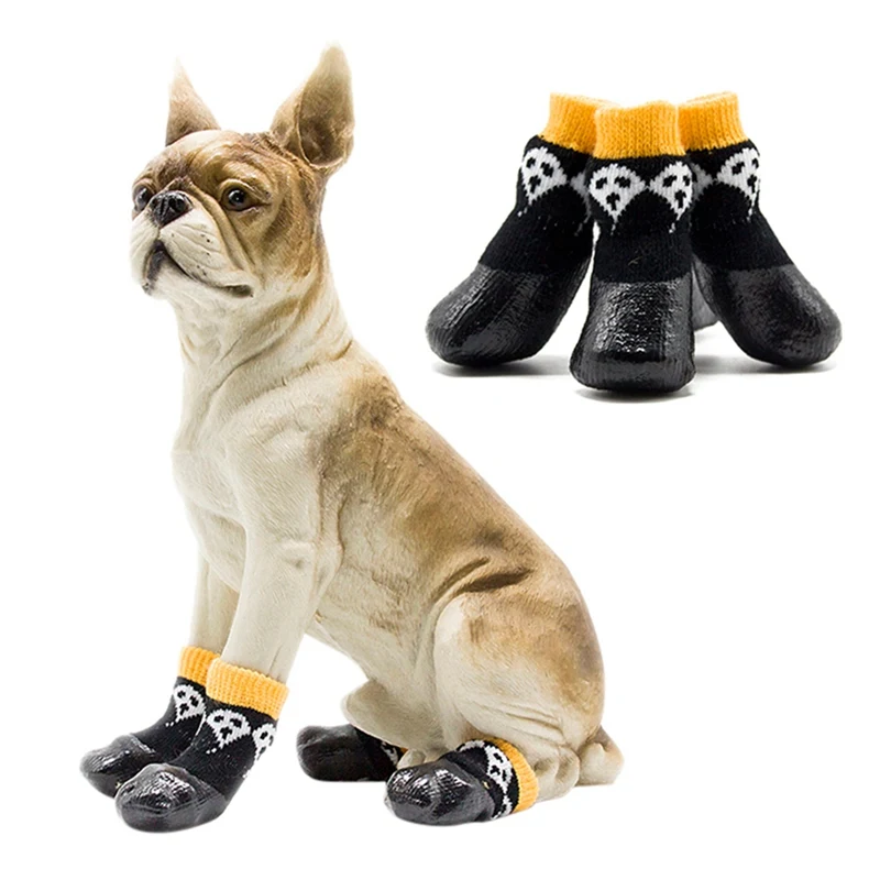 

4 Pcs Pet Dog Shoes Boots Halloween Pet Waterproof Socks Anti-slip Black Socks Small Medium Large Dog Dirty-proof Feet Cover