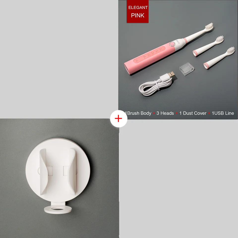 Pink1Wall Электрическая зубная щетка, звуковая волна, перезаряжаемая, высокое качество, умный чип, головка зубной щетки, сменная, отбеливающая, здоровый, лучший подарок - Цвет: Pink1Wall