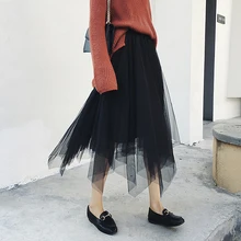 Уличная одежда, летние длинные юбки для женщин, высокая талия, Тюлевая сетчатая юбка, черная плиссированная юбка-миди, Saias Faldas Jupe Femme
