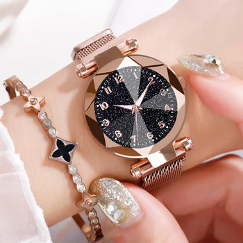 

2020 New Watches Women Fashion Luxury Stainless Steel Magnetic Buckle Strap Refractive surface Luminous Dial Ladies Quartz Watch