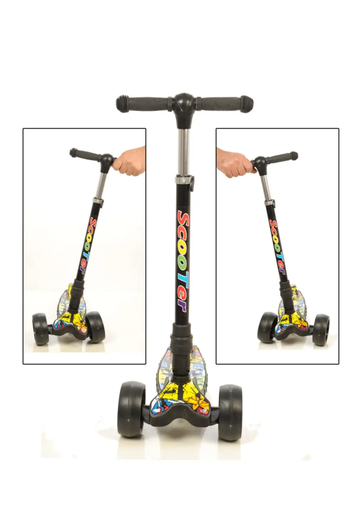 Graffiti Pattern Maxi Scooter, Led li Large Three Wheel Folding Child Scooter-Blue