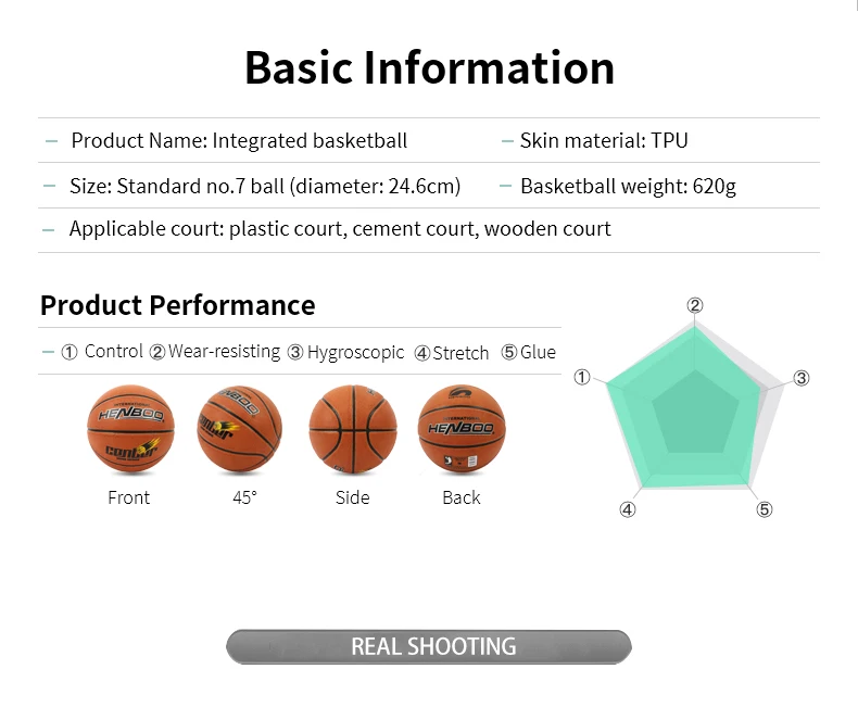 HENBOO Basketball High Quality Official Size 7 TPU Leather+Butyl Liner Outdoor Indoor Sport Inflatable 8107