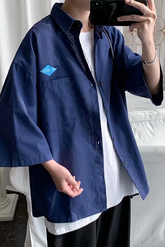 Men's Shirts Long Sleeve Solid Color Casual Soft Chinese Style Stand Collar men Shirt Male Loose Hiphop Short Sleeve Shirt