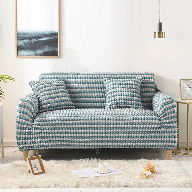 

Sofa Cover Sucker Solid Color Elastic Band Couch Cover Pink Anti-slip Stretch Striped Type Cover 2 Seater Living Room Sofa Cover