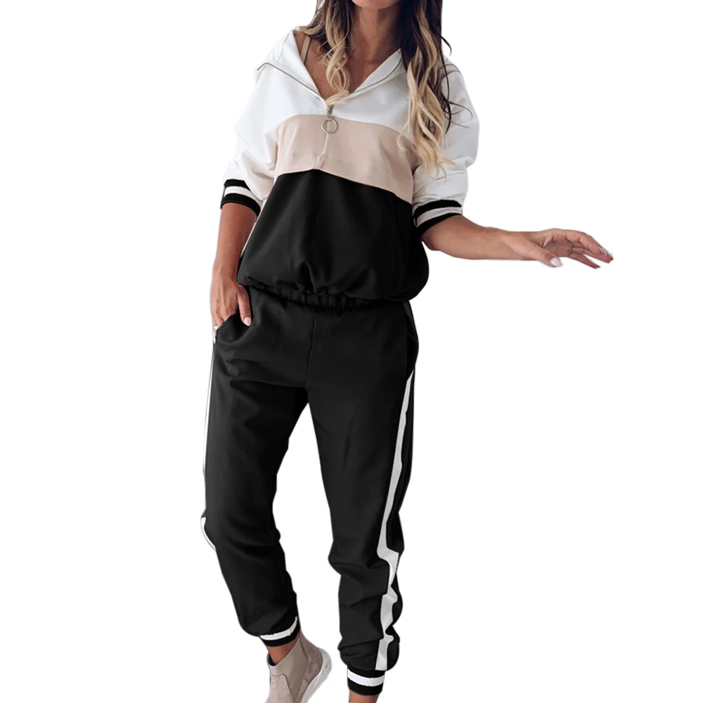 black SFIT розовый лоскутный комплект из двух предметов женский осенний комплект с курткой с капюшоном Женский комплект для бега свободный комплект с капюшоном - Цвет: black