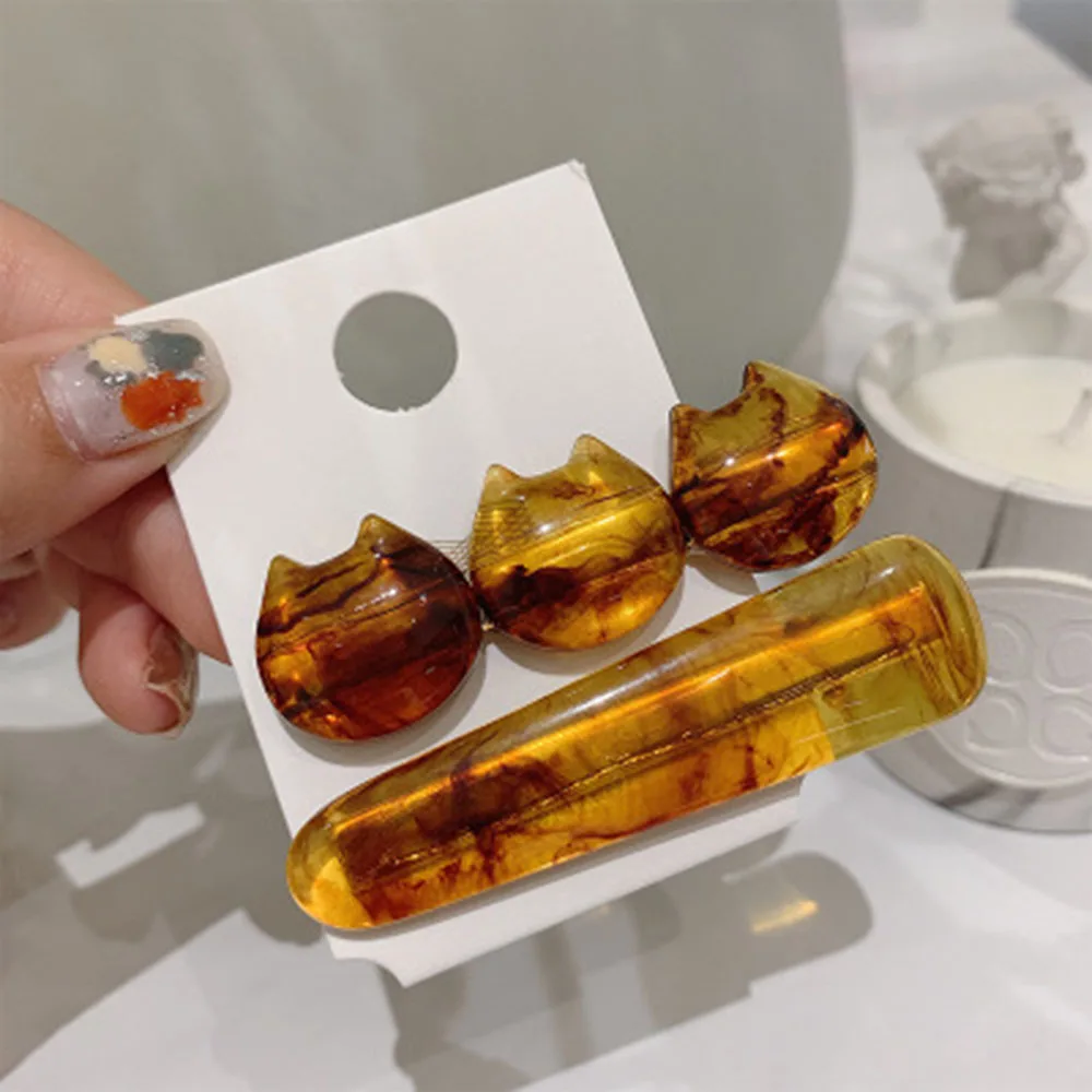 2PCS Korea Acetate Sheet Ins Wind Hairpin Sweet Kitten Side Clip Bangs Clip Word Clip Girl - Цвет: 1