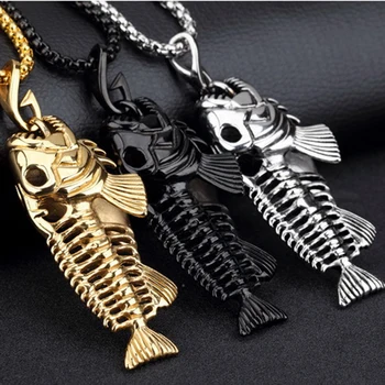 

SECRET BOYS Exclusive Fish Bone Necklace Male Hip Hop Hollow Skeleton Pendant Necklace For Men Women Party Gift
