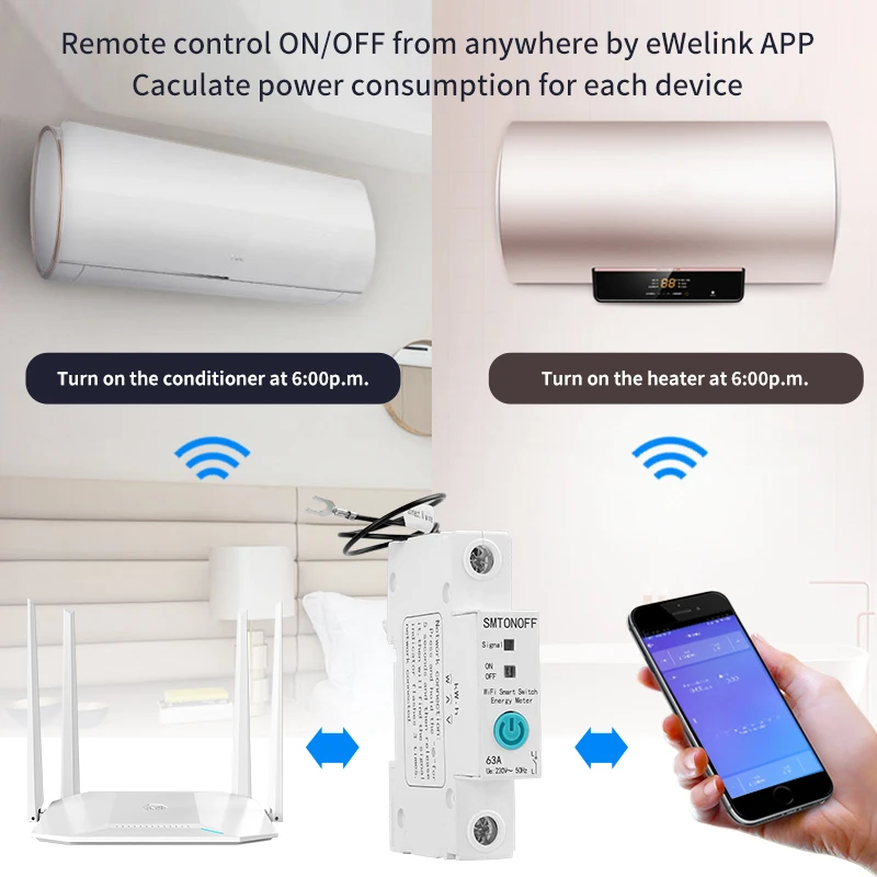 18mm 1p din rail  WIFI Smart Switch energy meter remote control caculate powersumption with Alexa and google home for smart home