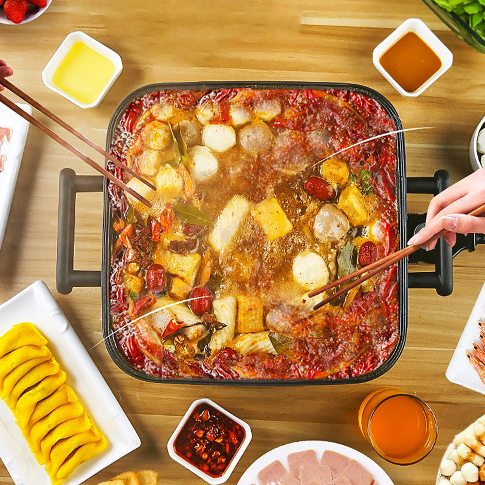 YUEWO 1500W Electric hot pot home multi-function electric Retrograde stepless thermostat frying pan dormitory cooking barbecue