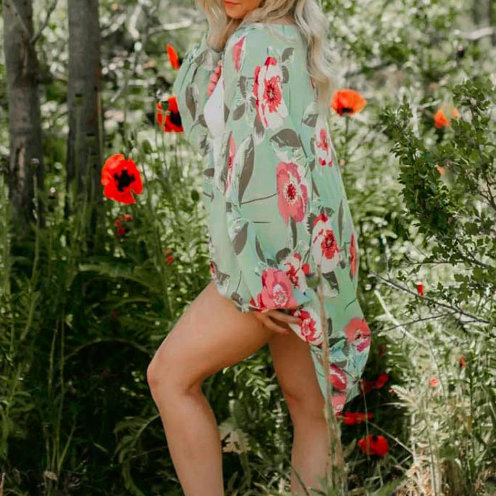 Boho женские шифоновые блузки принт песчаный пляжный кардиган Свободная блузка Топы Femme халат для отдыха летняя весенняя одежда 729