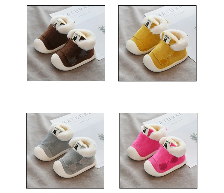 Детские первые ходунки; ботинки для новорожденных; зимние Утепленные плюшевые ботинки; детские ботинки; обувь с мягкой подошвой