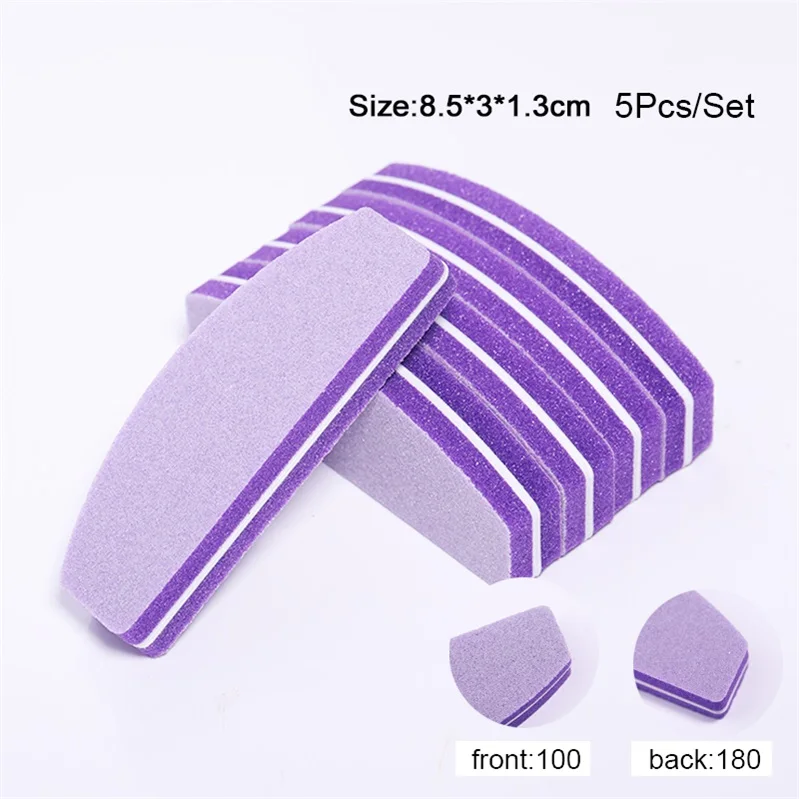 5pcs-purple Розовая белая шлифовальная губка для ногтей, набор напильников, шлифовальная полировка, пилочка для ногтей, Маникюрный Инструмент для дизайна ногтей, 5 шт./комплект - Цвет: 5pcs-purple