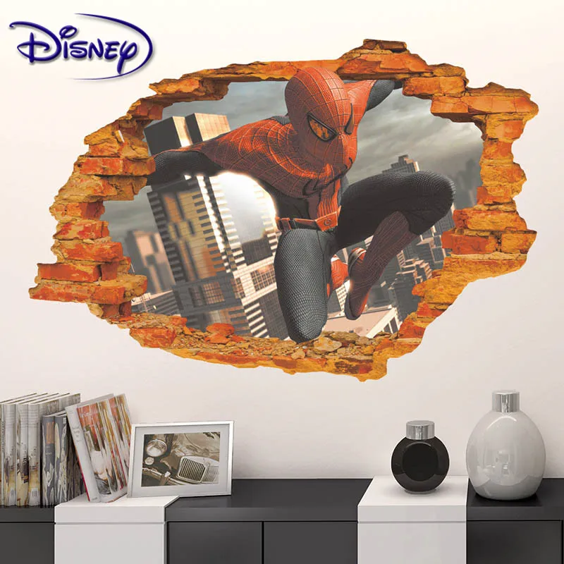 Disney стикер 3d сломанная стена Человек-паук детская комната окружающей среды макет наклейки
