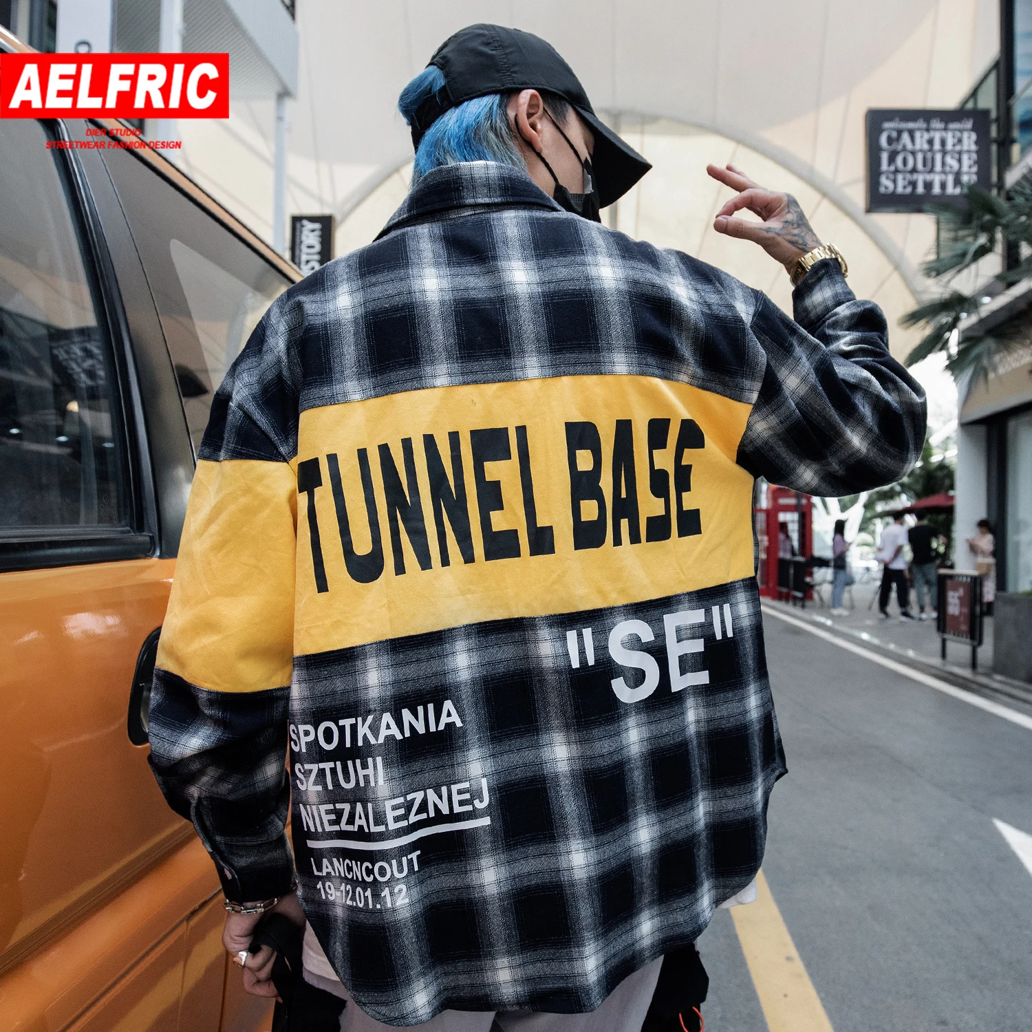 

AELFRIC Patchwork Letter Printed Plaid Mens Shirts 2019 Fashion Harajuku Streetwear Hip Hop Casual Cotton Oversized Long Sleeve