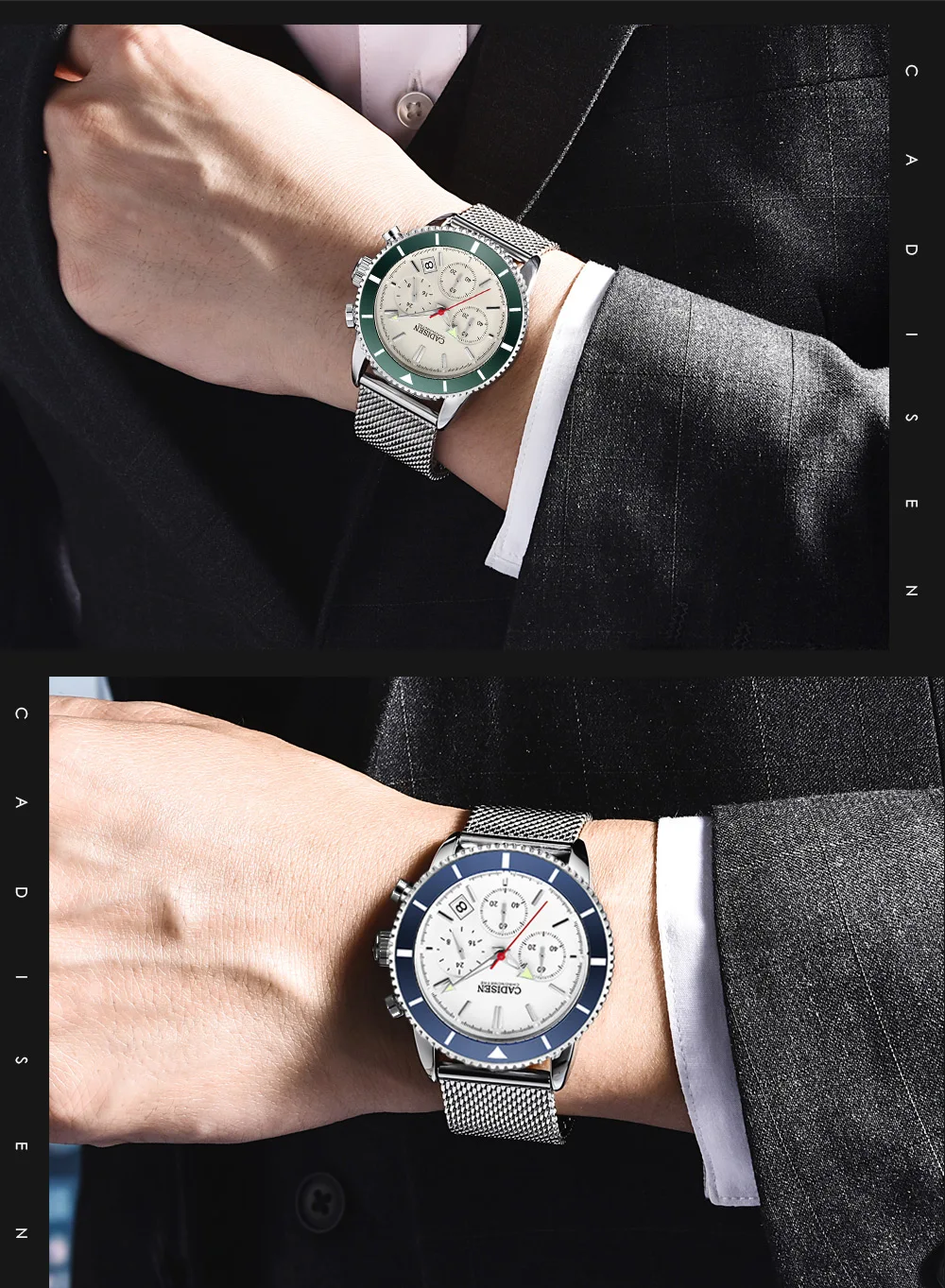 CADISEN мужские s часы лучший бренд класса люкс водонепроницаемые наручные часы из нержавеющей стали с календарем Простые повседневные кварцевые часы мужские спортивные часы