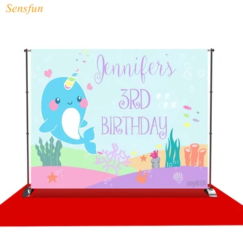 

LEVOO photography background Narwhal ocean Cartoon child birthday fabric custom shoot prop background photocall photo studio