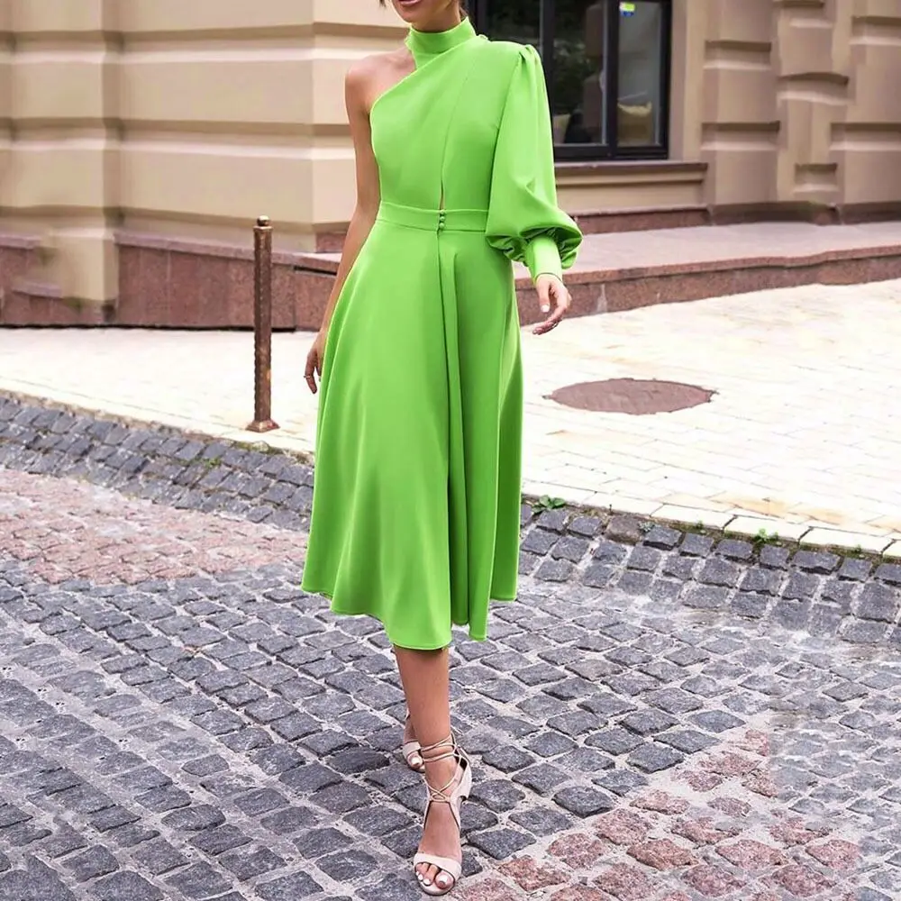 Fashion Green Dresses Long Lantern Sleeve A Line Hollow Out Pullovers Autumn Sexy Evening Dinner Party Midi Dress 3xl 4xl Dresses Women S Clothing Aliexpress