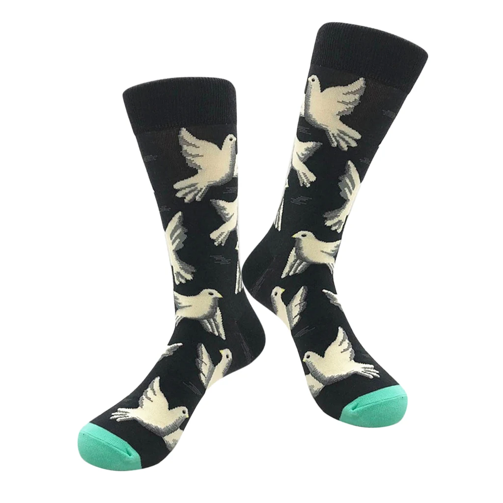 Novelty 2 Pairs Men Casual Cotton Stockings  Zebra Bird Pattern Universe Film Stockings Knight Spring Autumn winter Funny Socks 