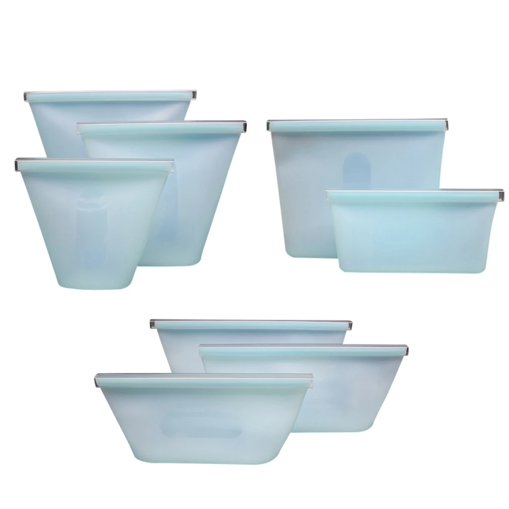 8Pcs Blue Силиконовые контейнеры для хранения продуктов на молнии сверху герметичная миска для свежей еды многоразовая подставка на молнии закрывающая сумка для фруктов и овощей герметичная чашка Прямая поставка - Цвет: 8Pcs Blue