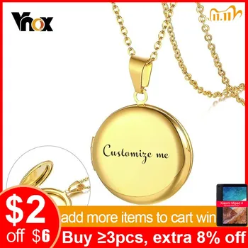 

Vnox Personalize Round Locket Necklace for Women Stainless Steel Photo Frame Pendants Engraving Name Unique Valentine's Day Gift