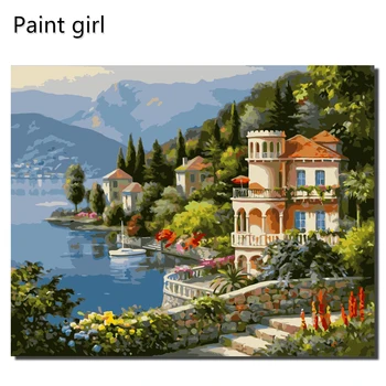 

Coloring By Numbers Scenery Acrylic Drawing Canvas Picture Wall Art DIY painting on number Seaside City Home Decor Gift VA-1668
