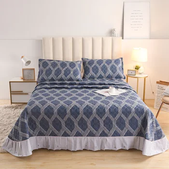 

Luxury 100% Pure Cotton Printing Oversized Quilted Floral Ruffled Bedspread Coverlet Bed Cover Set Bed Sheet With Pillowcases