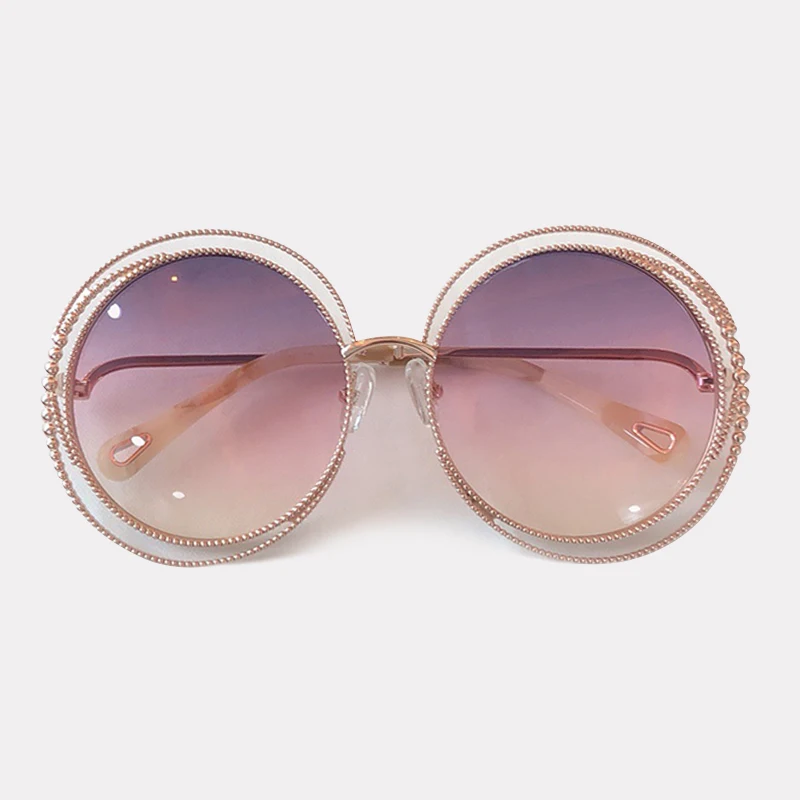 

Mirror Sunglasses Metal Frame Oversized Vintage Round Brand Designer Big Size Women Sunglasses