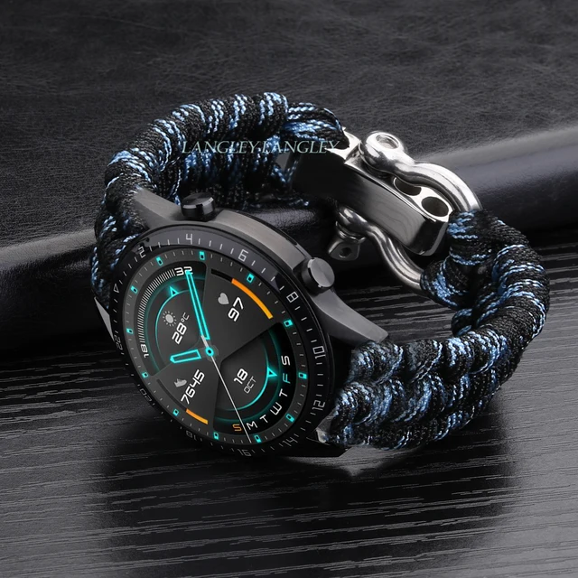 20 22mm Strap for Samsung Galaxy Watch 3 41mm 45mm Watch Band 42mm 46mm for Huawei Watch GT 2e Adjustable Buckle Rope Bracelet Camouflage Blue