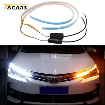

2PCS 60cm Waterproof Flexible Universal Car led DRL Daytime Running Light Flow Runs Headlight LED Strip Brake Turn Signal Lights