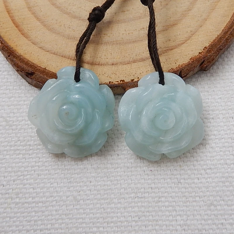 

Natural Stone Amazonite Carved Flower Earrings bead 18x8mm 6.1g Trendy Jewelry For Women Earrings Accessory