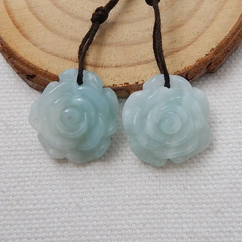 

Natural Stone Amazonite Carved Flower Earrings bead 18x8mm 6.1g Trendy Jewelry For Women Earrings Accessory