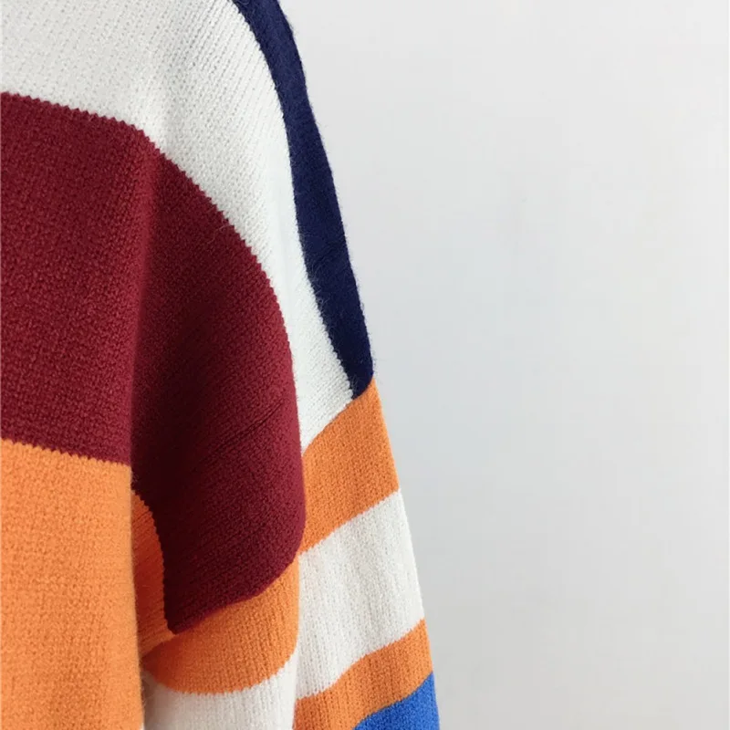 Женский вязаный свитер с длинным рукавом, повседневный осенне-зимний открытый стежок, пальто, верхняя одежда, Цветной полосатый свитер