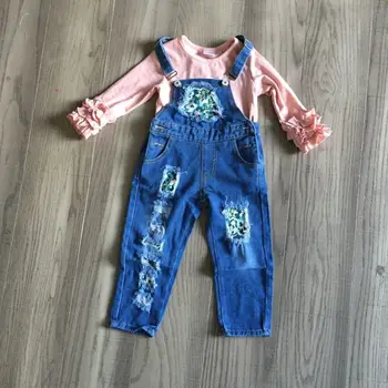 

GirlyMax Winter Girls Pink Raglan Denim Overalls Baby Fashionable Outfits