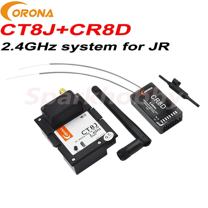 

1set Corona 2.4Ghz system CT8J+CR8D JR upgrade Module transmitter and V2 DSSS receiver for JR TX and 8CH RX Set for RC drones