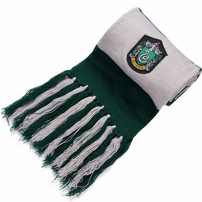 Thicken Green Wizard Potter Scarf Hermione Scarf Gryffindor/Slytherin/Hufflepuff/Ravenclaw Scarves Gloves Tassel Scarf Double Thickening Scarf - Color: Thicken Green