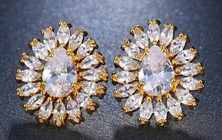 18K gold Emmaya привлекательные серьги Модные эффектные женские милые кубические циркониевые ослепительные новые модные вечерние цветные серьги-гвоздики - Окраска металла: 18K gold