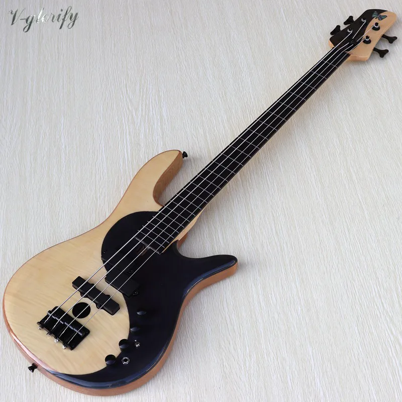 Высокого качества клен с rosewood черного и белого цвета active 4 Строка бас гитара fretless
