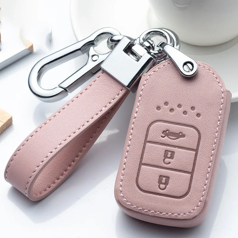 

Leather Car Key Cover Auto Remote Car Key Shell Case Cover For Honda Civic Accord Fit Hrv Crv Jazz City Accessories Protector
