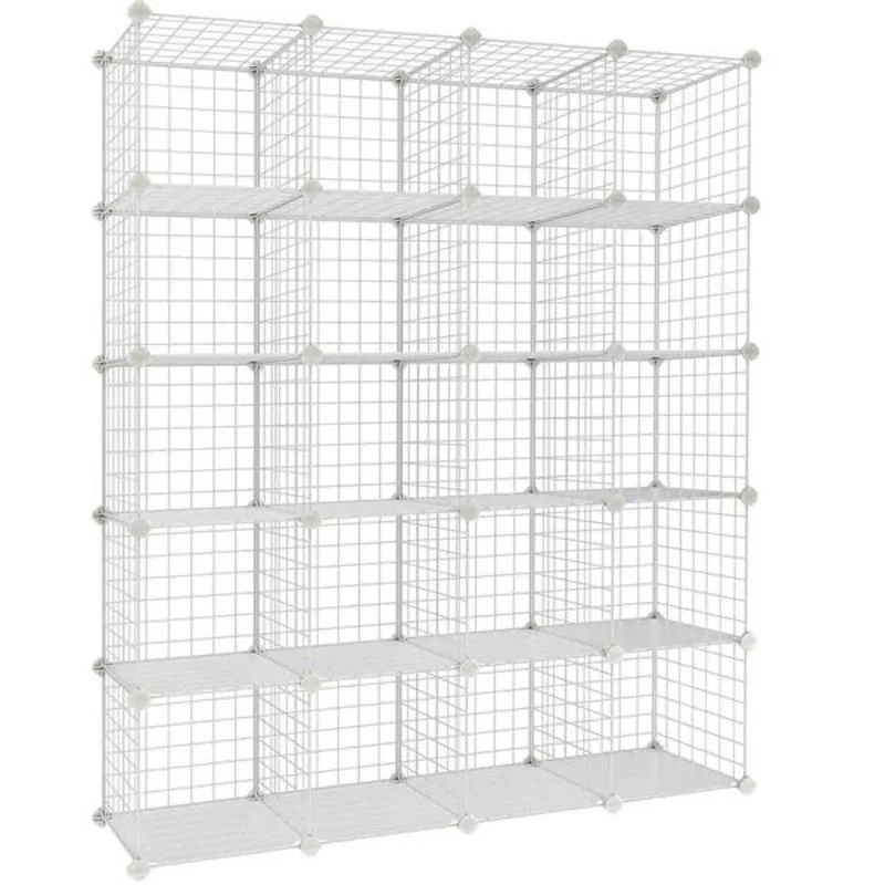 KOUSI Large 14x14 Storage Cubes Wire Grid Modular Metal Cubbies Organizer Bookcases and Book Shelves Origami Multifunction Shelving Unit Black, 9 Cubes Capacious Customizable Supports up to 44 lbs 