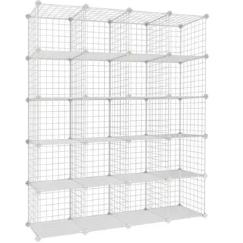 

12/16/20 Cube Storage Shelf Wire Metal Grid Origami Rack Multifunction Organizer Unit Modular Cubbies Bookcase White[US-Stock]