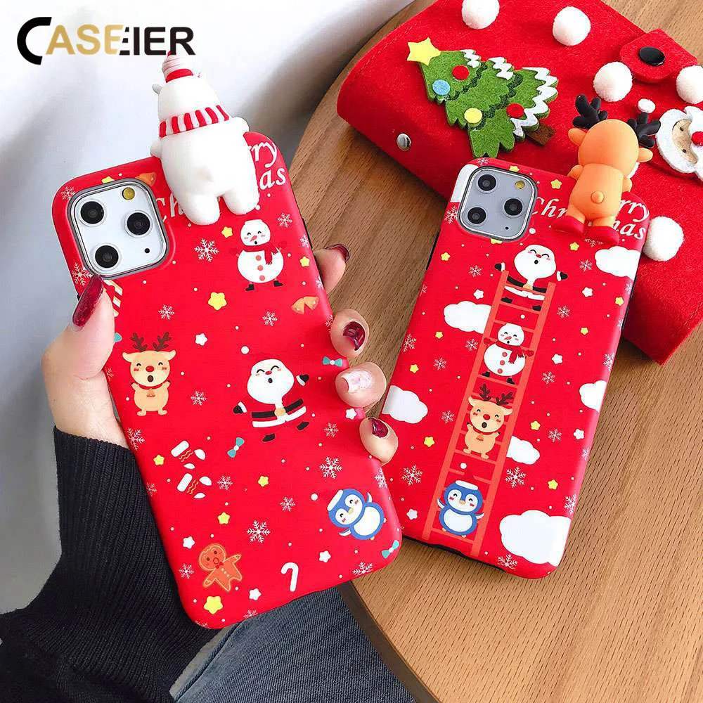 CASEIER Christmas 3D Snowman Phone Case For iPhone 11 Pro Max New Year Gift X 11Pro MAX Funda Cover |